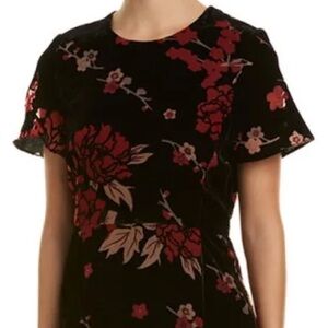 French Connection Black and Red Velvet Floral Midi Dress